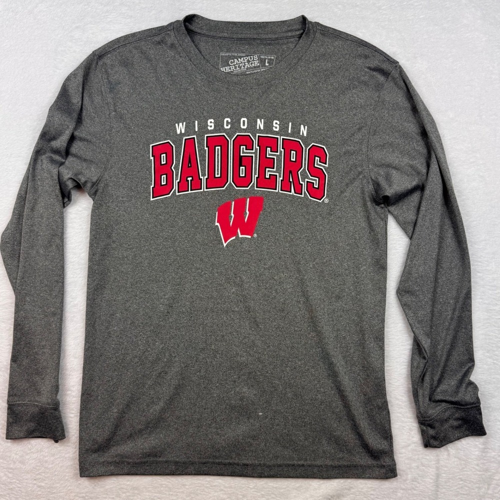 Wisconsin Badgers Campus Heritage Youth Large Charcoal Gray Long Sleeve Shirt